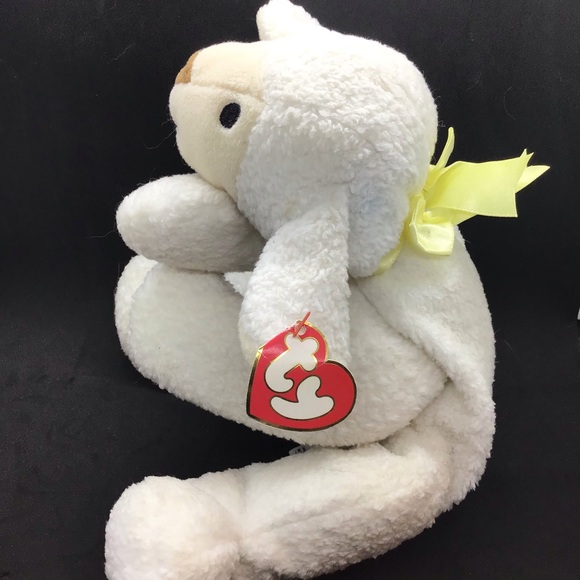 1996 Ty Pillow Pals White Lamb BaBa Yellow Ribbon Easter Plush Stuffed Animal - Picture 4 of 8